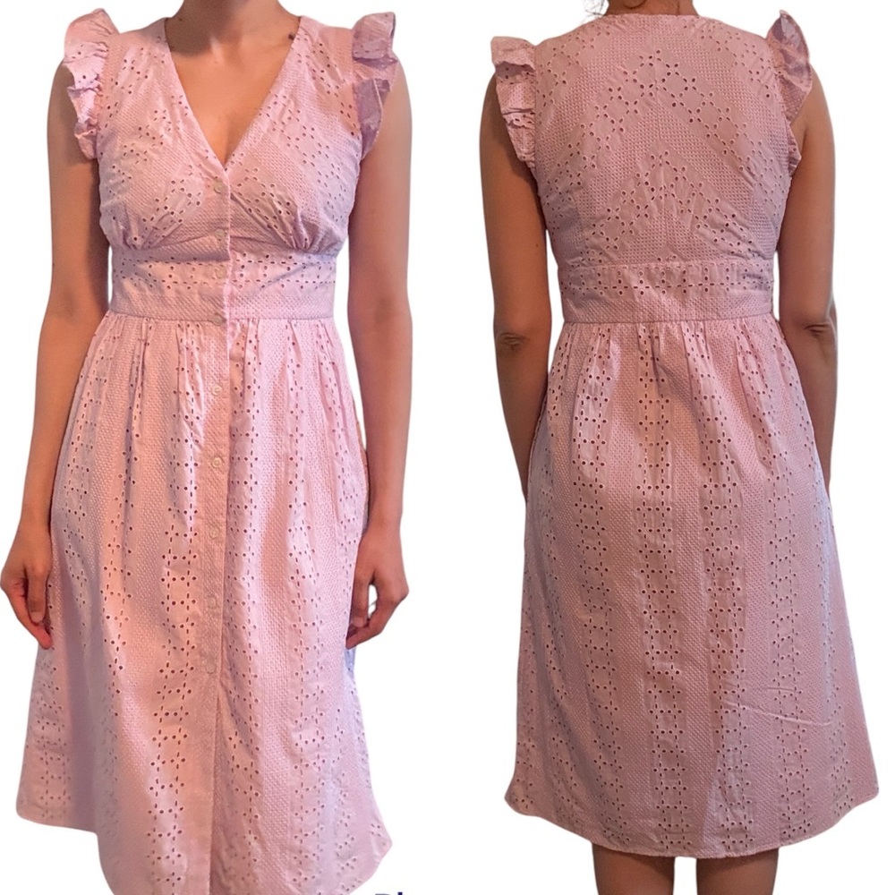J Crew Ruffle Sleeve Eyelet Dress in Lavender Mist Size 4